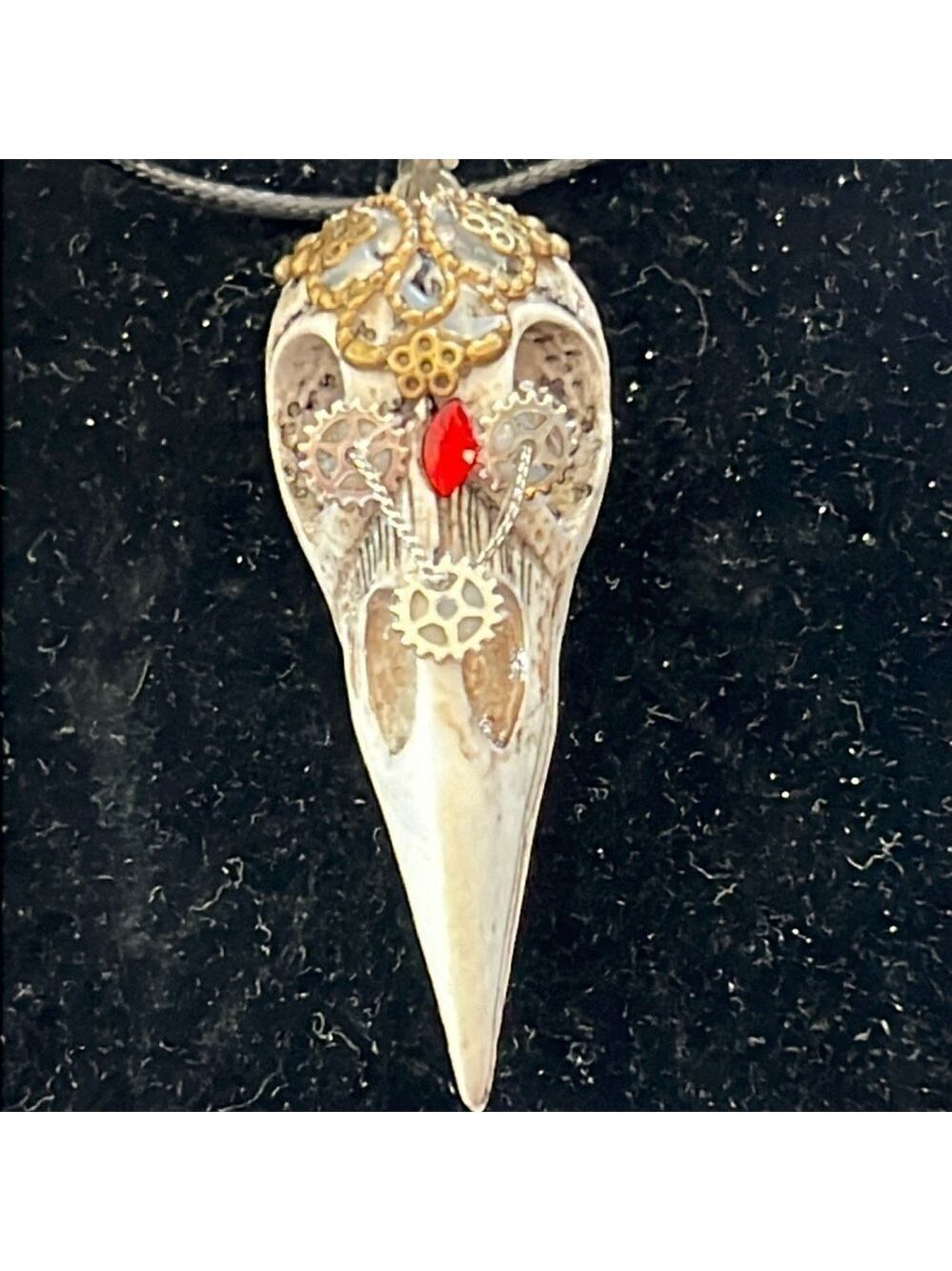 Shell Skull Necklace From Antique on Leather Chain 18"